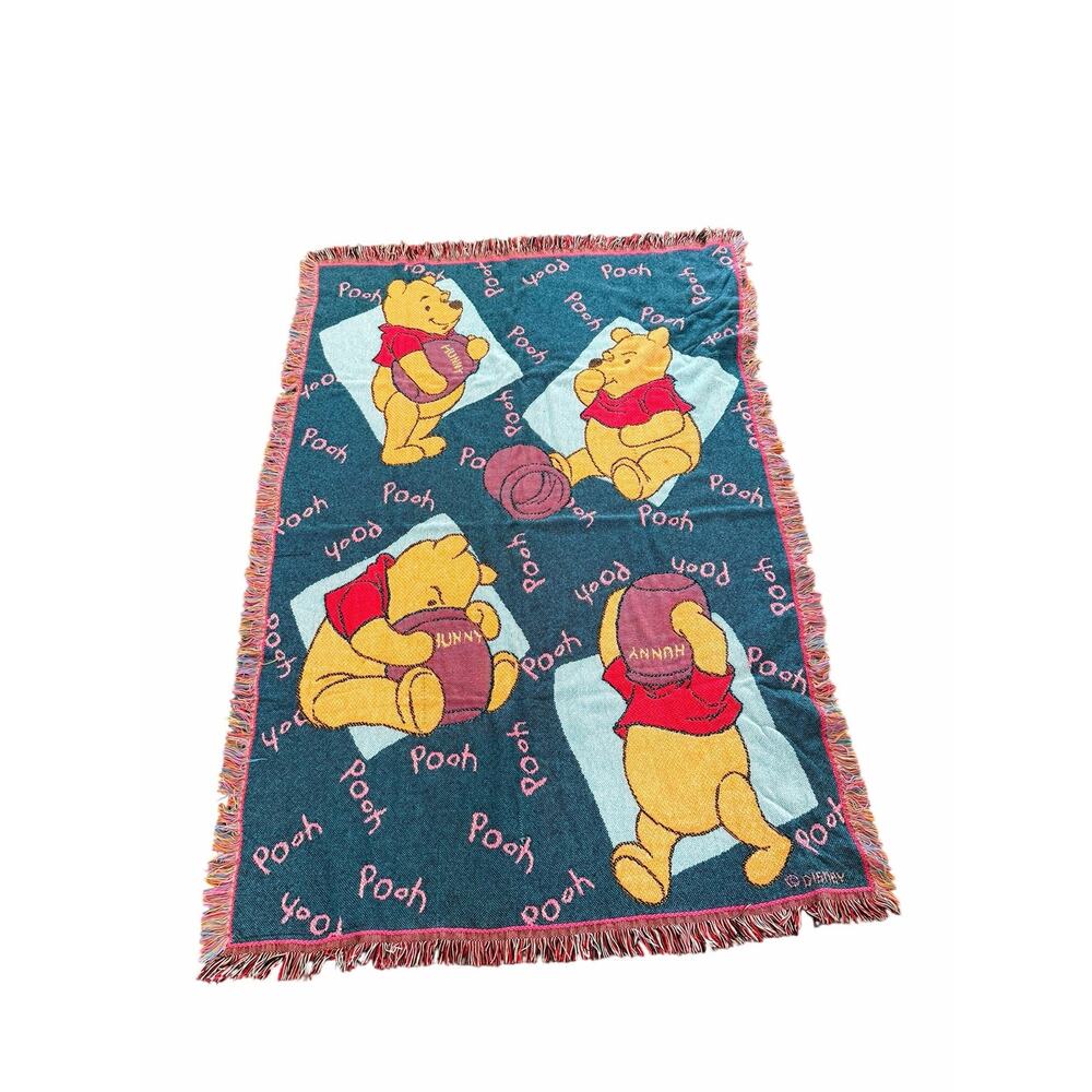 Disney Winnie the Pooh Vintage Beacon Woven Throw Blanket Fringe Tapestry
